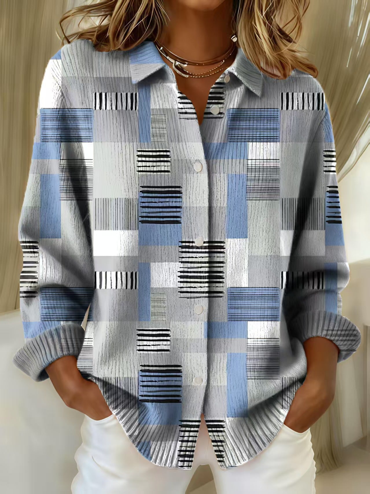 Sophia Plaid Button Blouse – Effortless Style for Everyday Comfort