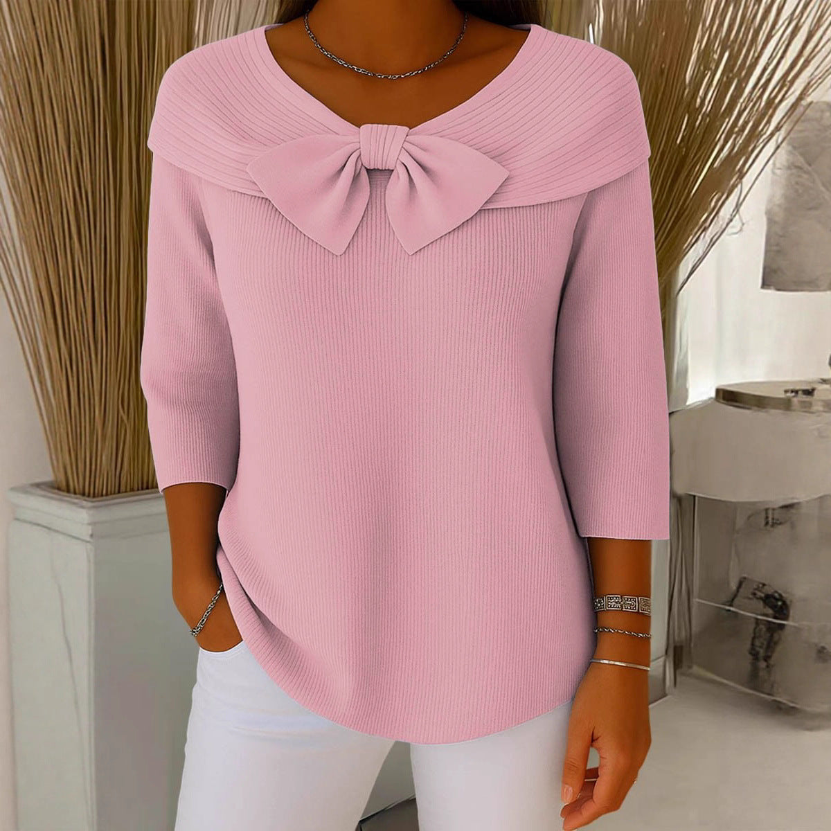 Isabella Bow Knit Blouse – Elegant Comfort for Everyday Style