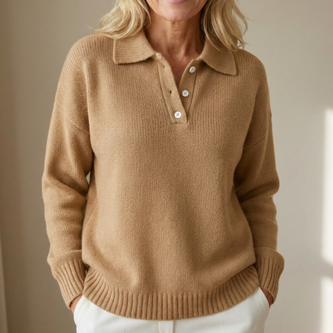 Emma Soft Knit Sweater with Collar - Relaxed Fit