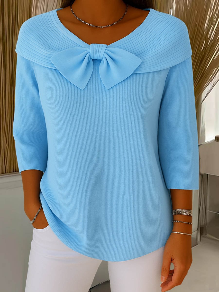 Isabella Bow Knit Blouse – Elegant Comfort for Everyday Style