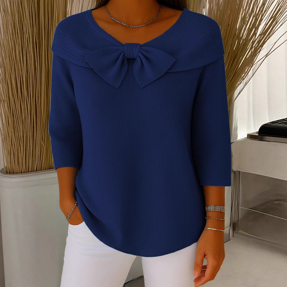 Isabella Bow Knit Blouse – Elegant Comfort for Everyday Style