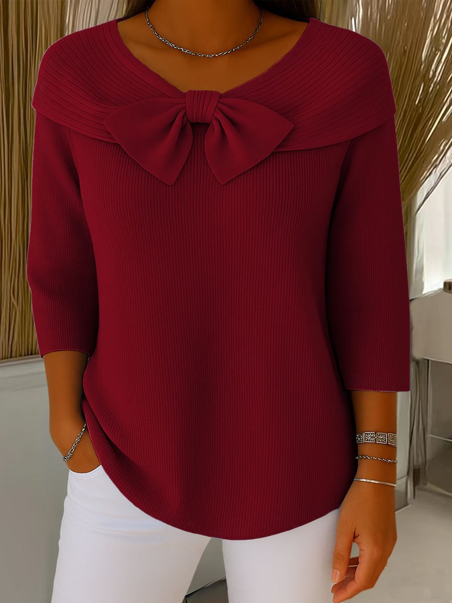 Isabella Bow Knit Blouse – Elegant Comfort for Everyday Style