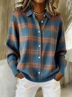 Sophia Plaid Button Blouse – Effortless Style for Everyday Comfort