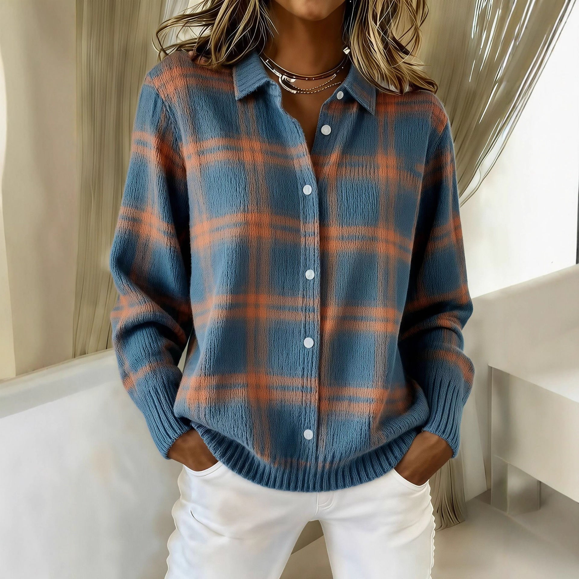 Sophia Plaid Button Blouse – Effortless Style for Everyday Comfort