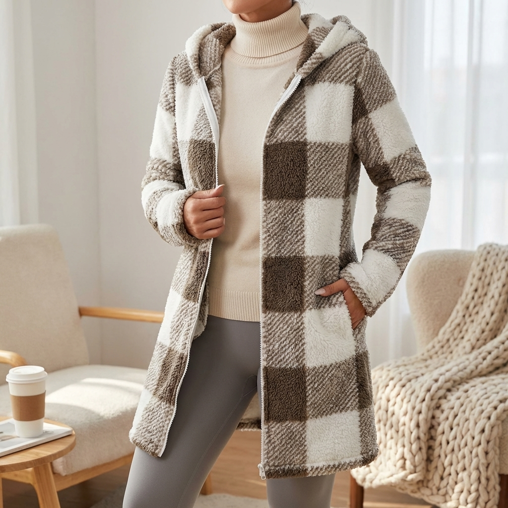 Avery Cozy Check Zip Coat – Soft Warmth for Everyday Comfort