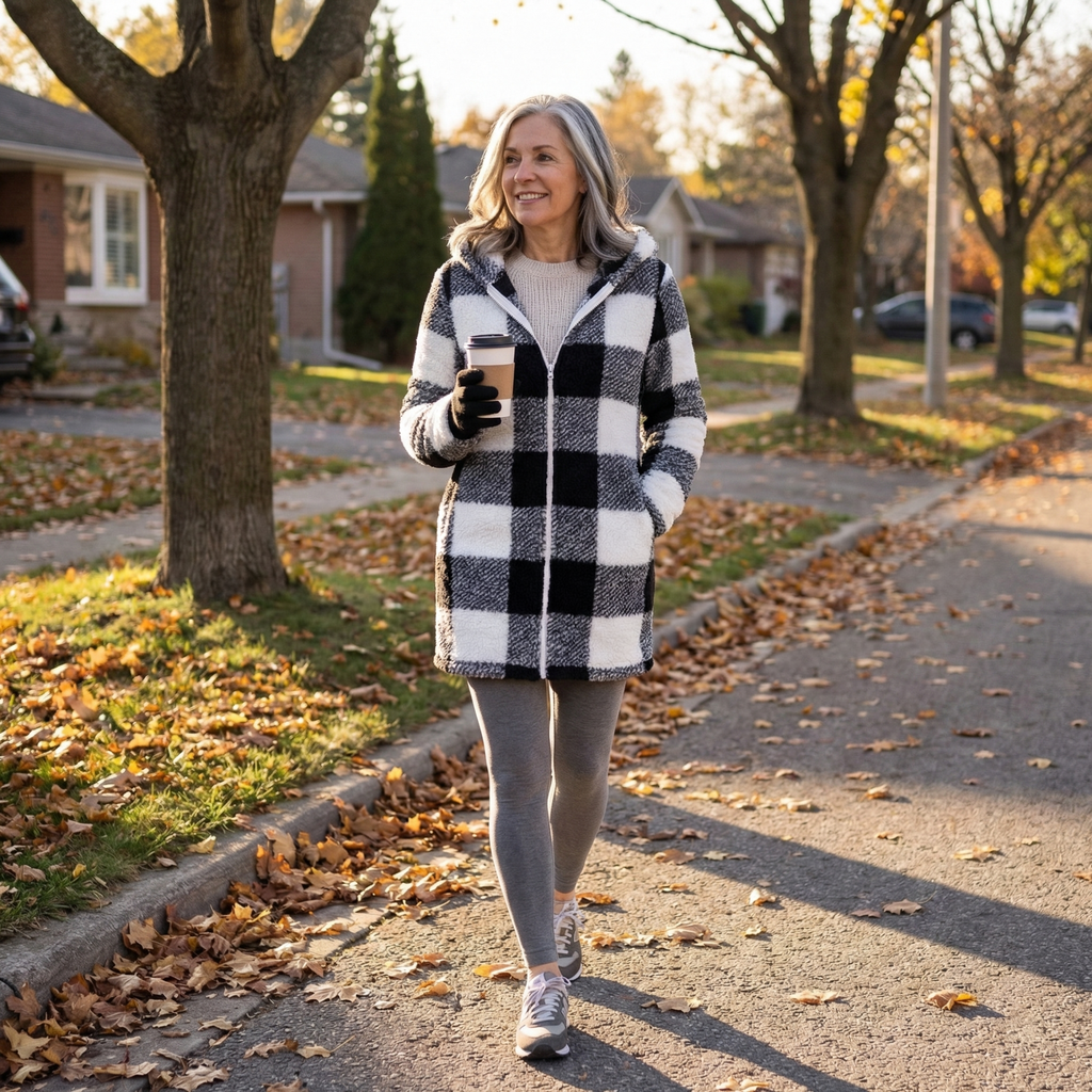 Avery Cozy Check Zip Coat – Soft Warmth for Everyday Comfort